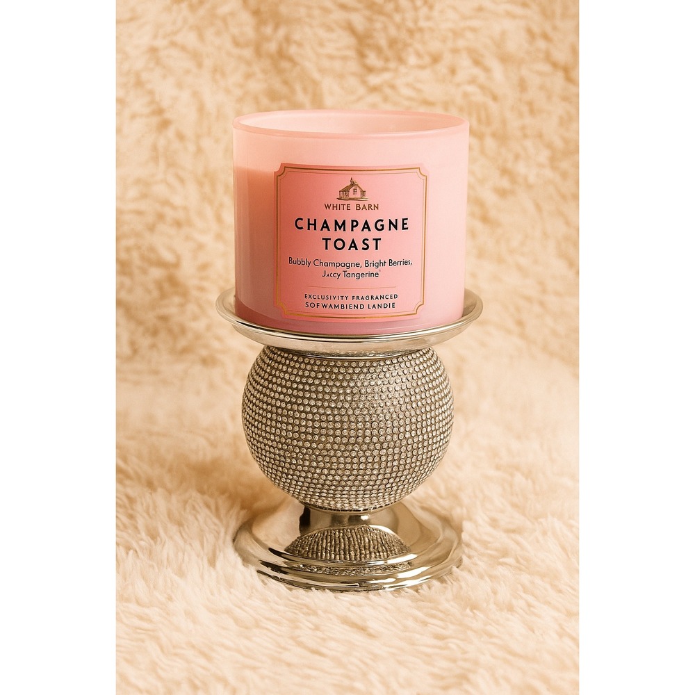 Bath and Body Works Rhinestone Bling Applique Pedestal 3 Wick Candle Holder NEW - Picture 2 of 2